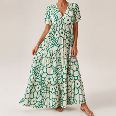 Beryl | Tiered Bohemian Floral Maxi Dress - Green