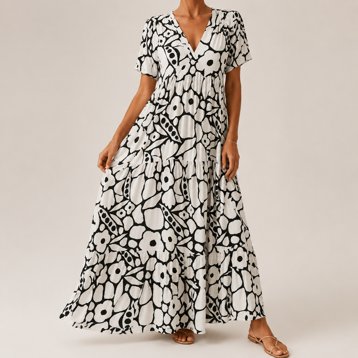 Beryl | Tiered Bohemian Floral Maxi Dress - Black