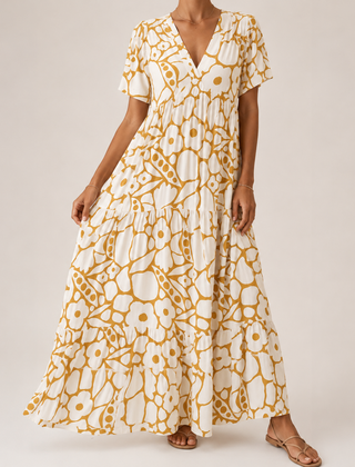 Beryl | Tiered Bohemian Floral Maxi Dress - Yellow
