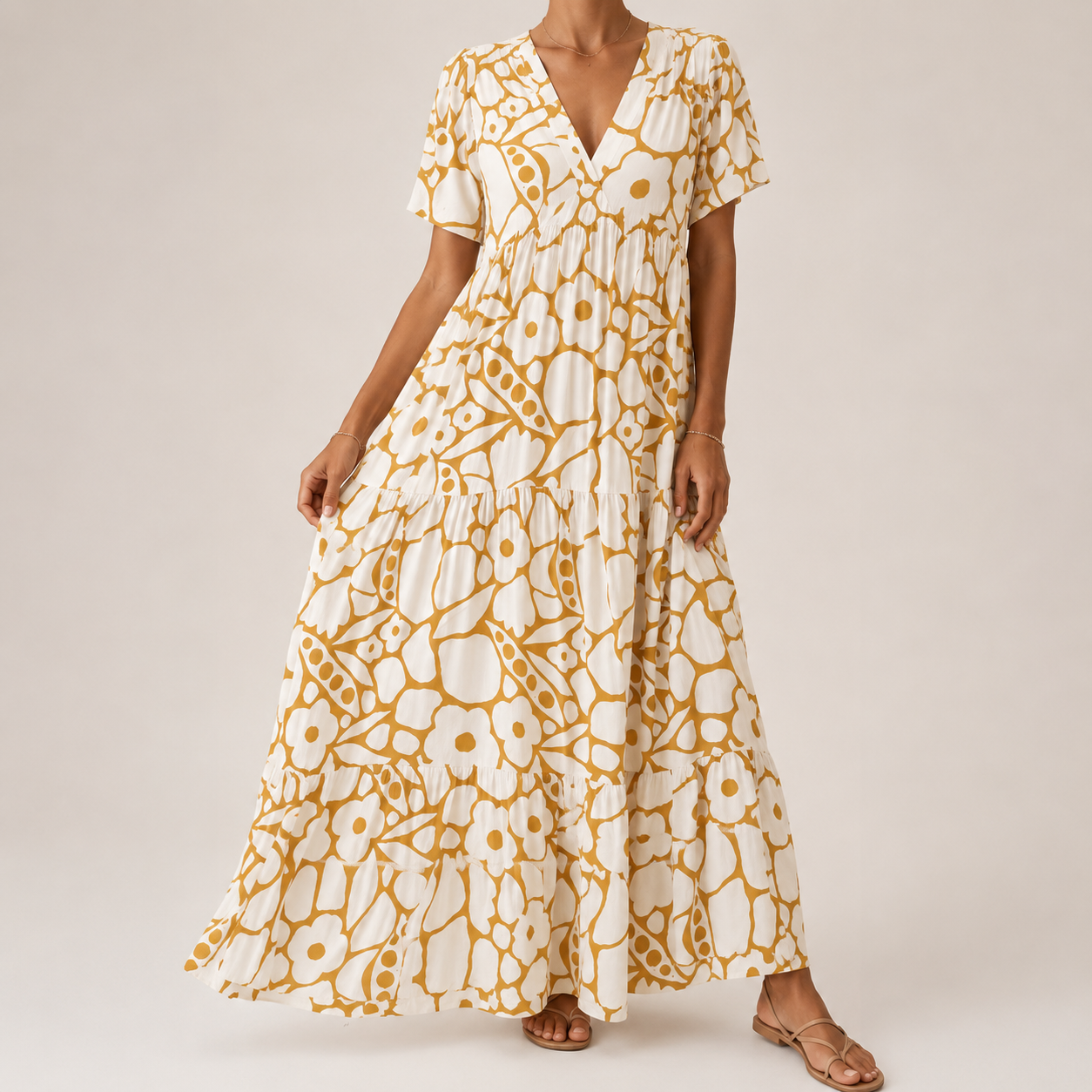 Beryl | Tiered Bohemian Floral Maxi Dress - Yellow