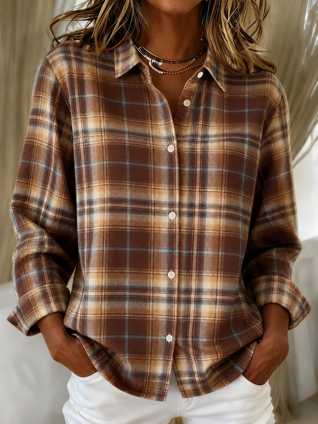 The Check Shirt Collar Cardigan