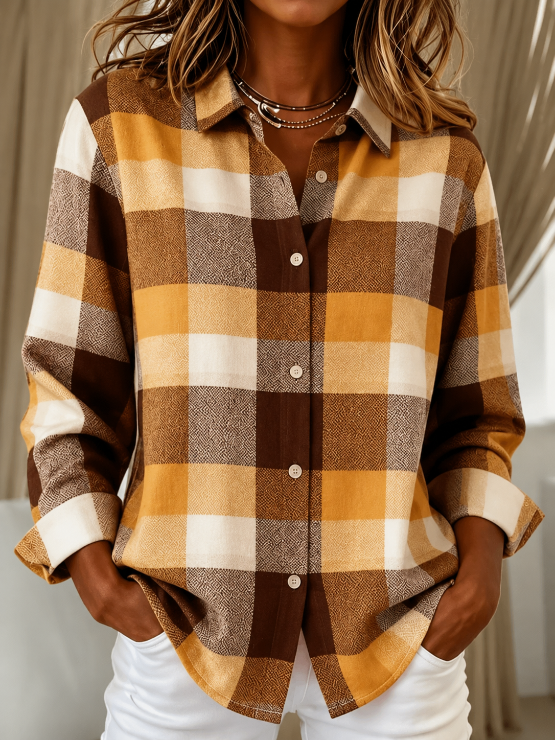 The Check Shirt Collar Cardigan