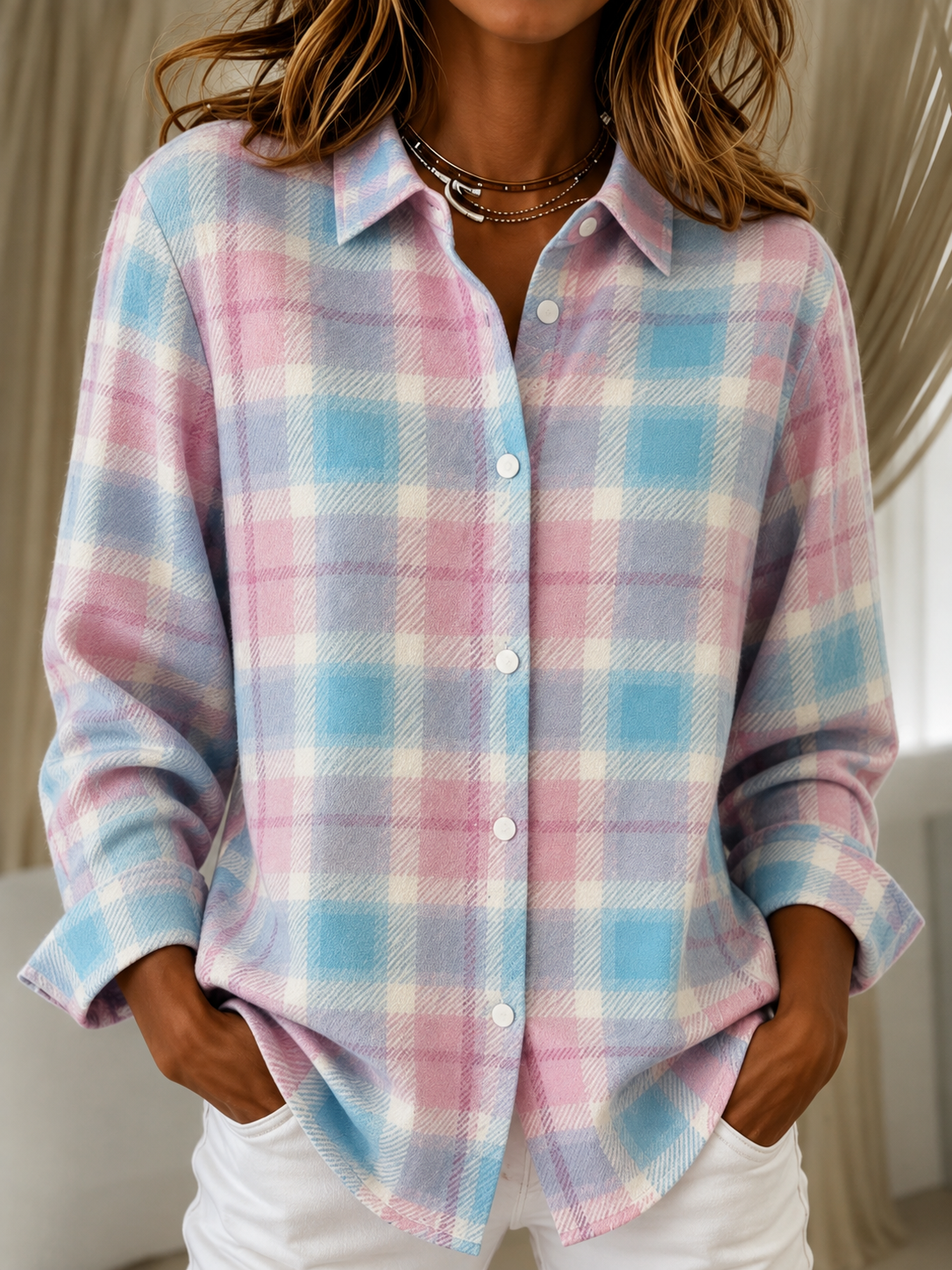 The Check Shirt Collar Cardigan