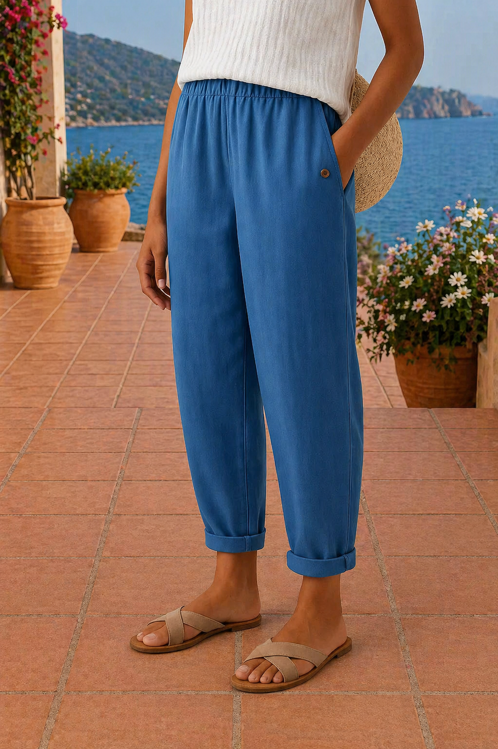 Eleanor Wide-Leg Linen Trousers - Ocean Navy