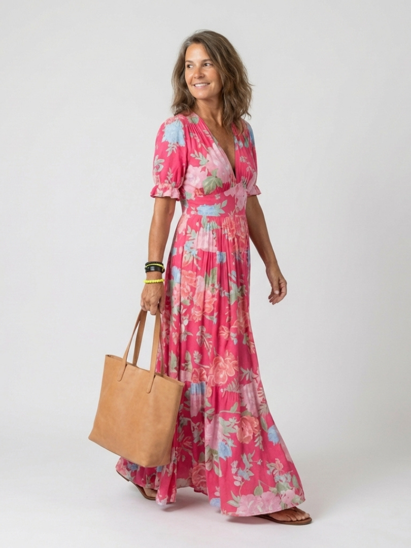 Floral Smocked Maxi Dress with Puff Sleeves and Tiered Skirt