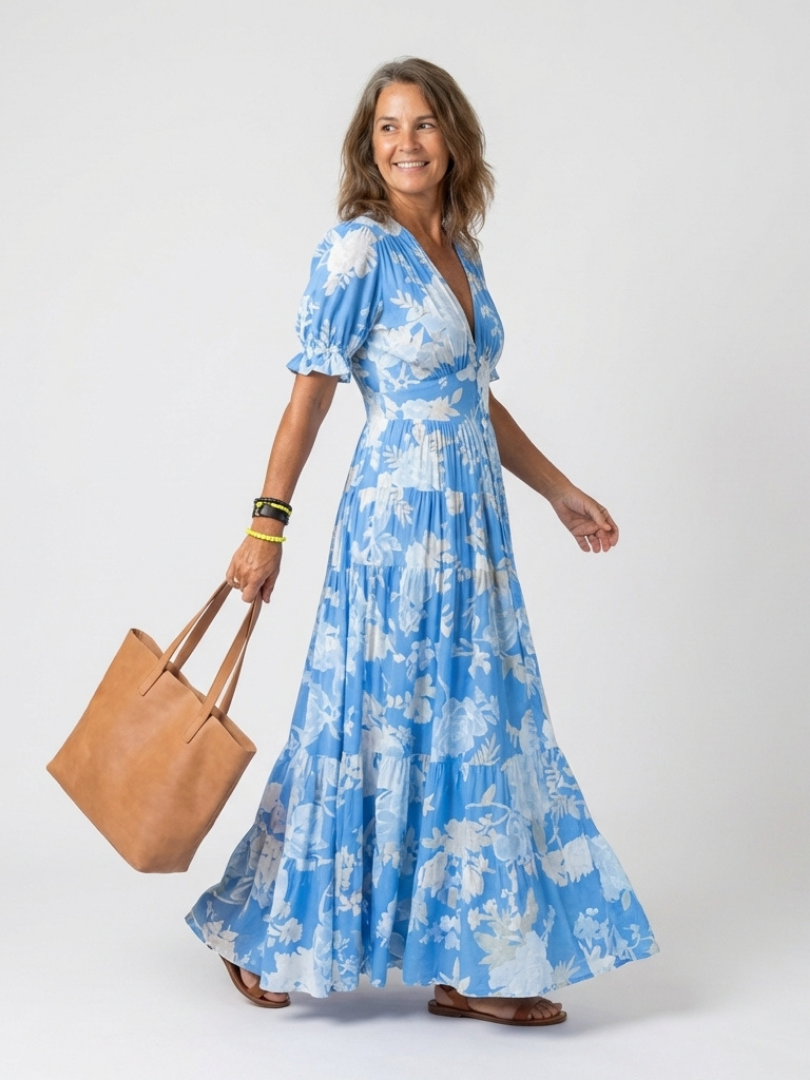Floral Smocked Maxi Dress with Puff Sleeves and Tiered Skirt