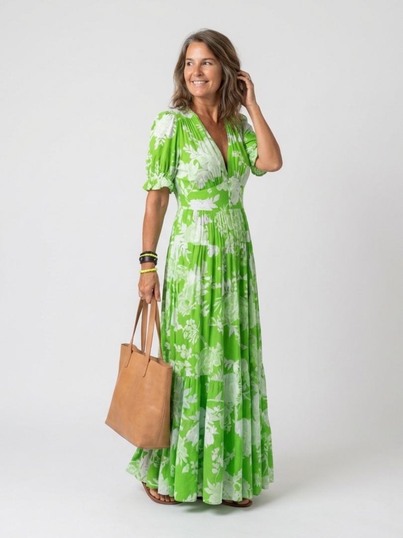 Floral Smocked Maxi Dress with Puff Sleeves and Tiered Skirt
