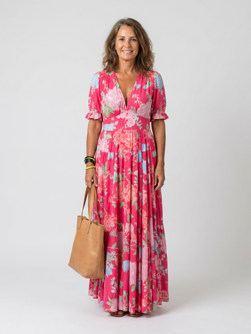 Floral Smocked Maxi Dress with Puff Sleeves and Tiered Skirt