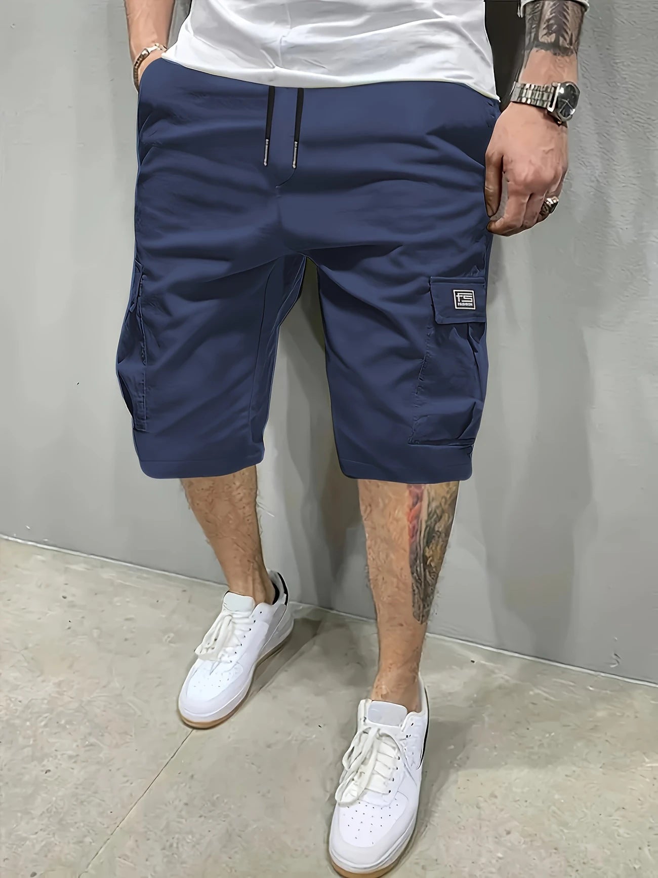 Brian | Elasticated Cargo Shorts - Dark Blue