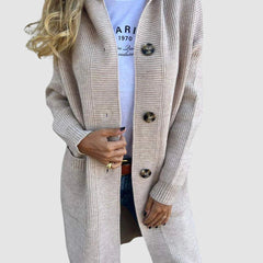 Eleanor Cosy Longline Hooded Cardigan Beige