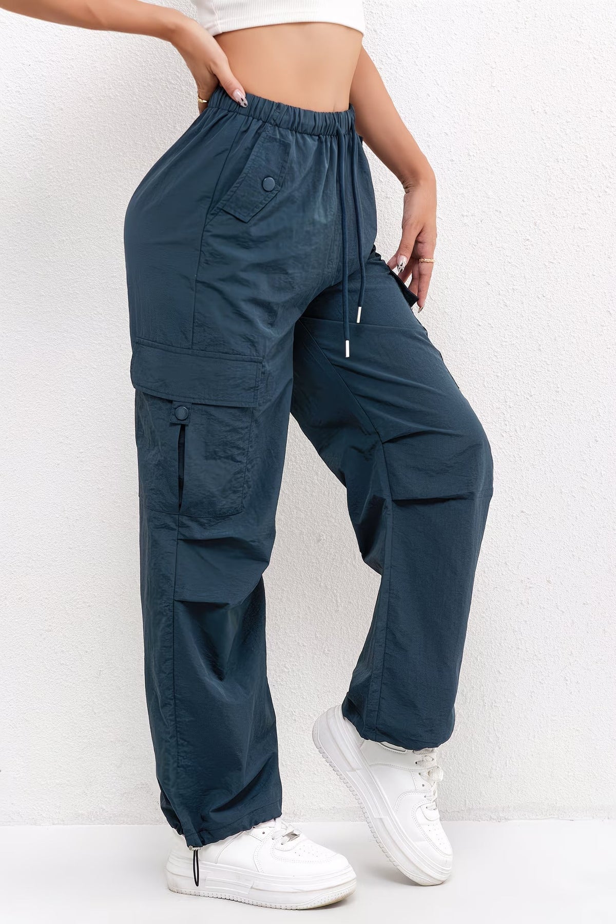 Relaxed Cargo Trousers with Elasticated Waist and Drawstring Hem