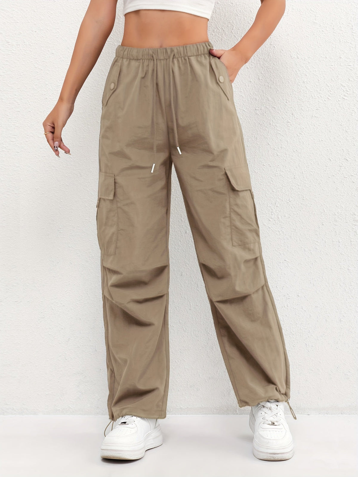 Relaxed Cargo Trousers with Elasticated Waist and Drawstring Hem