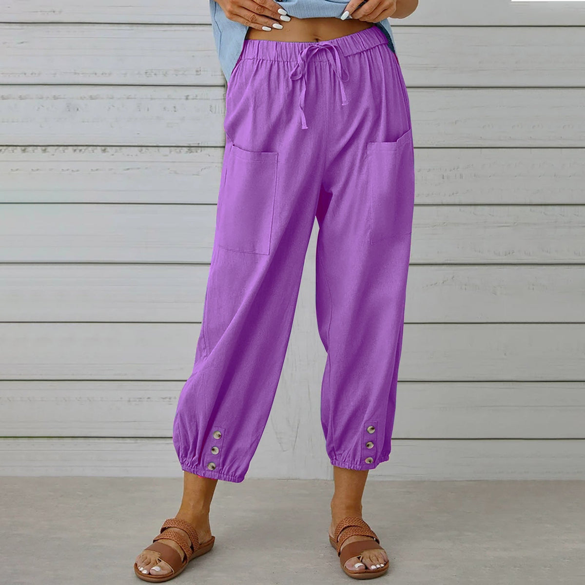 Relaxed Drawstring Harem Trousers with Elasticated Cuffs and Patch Pockets