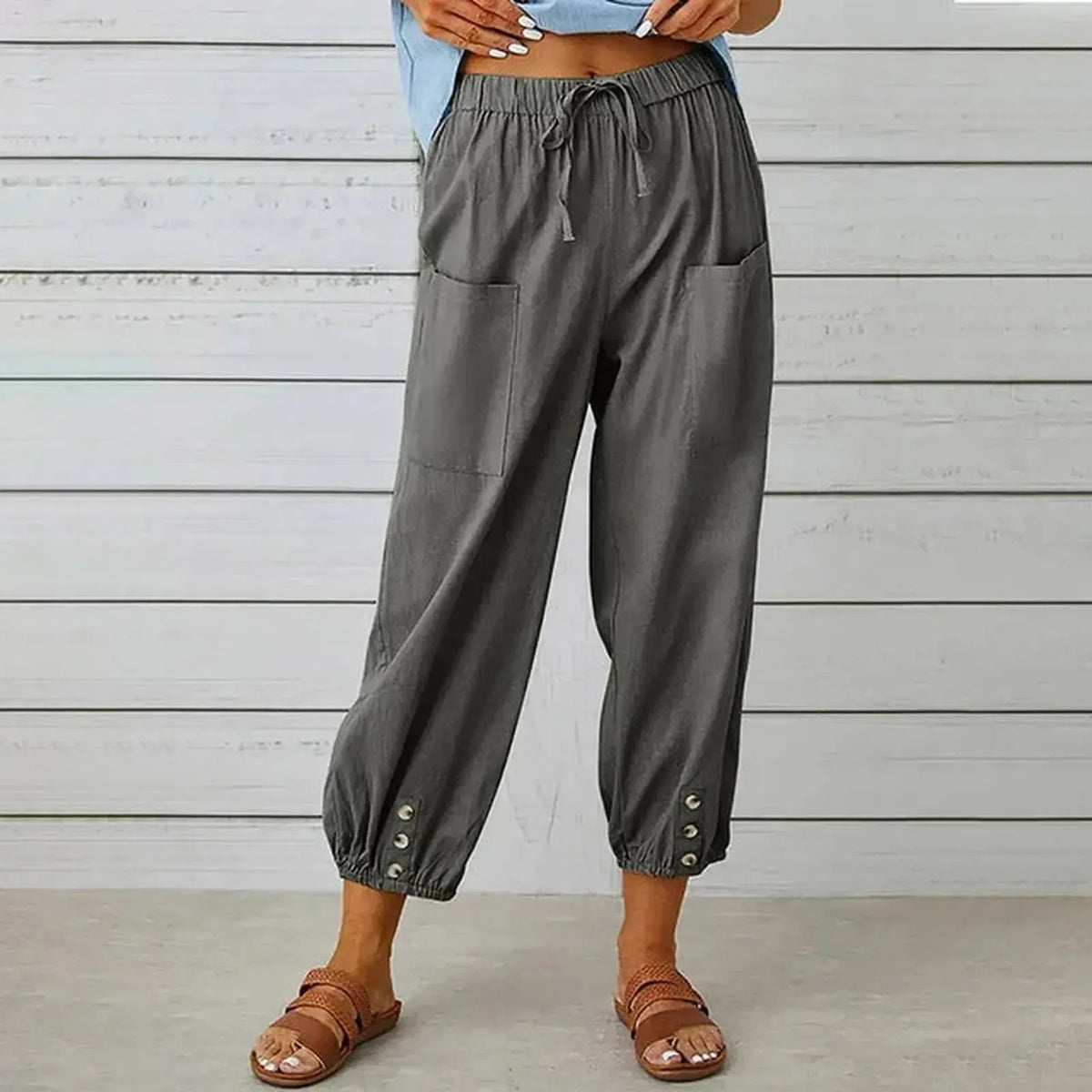 Relaxed Drawstring Harem Trousers with Elasticated Cuffs and Patch Pockets