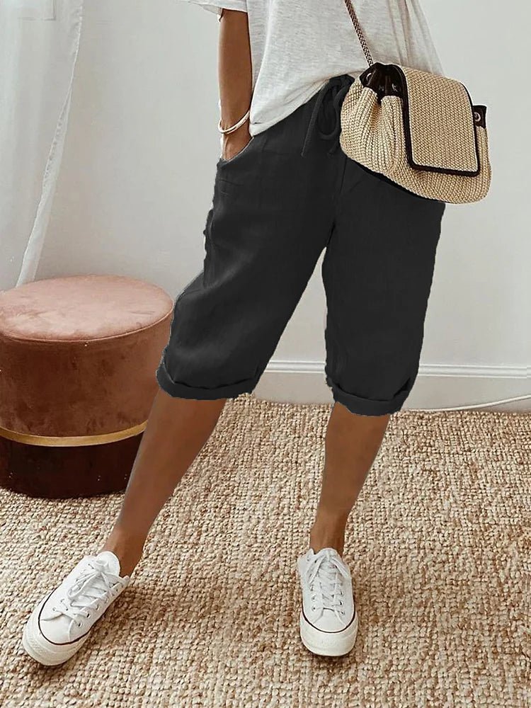 Relaxed Cropped Trousers with Drawstring Waist