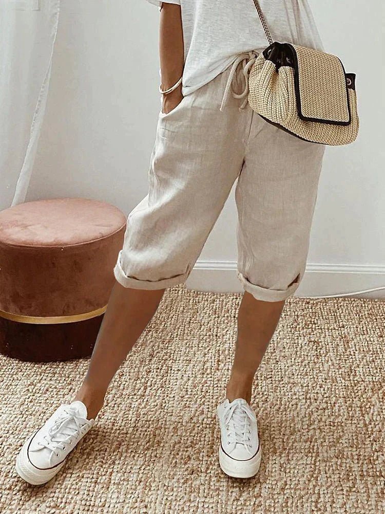 Relaxed Cropped Trousers with Drawstring Waist