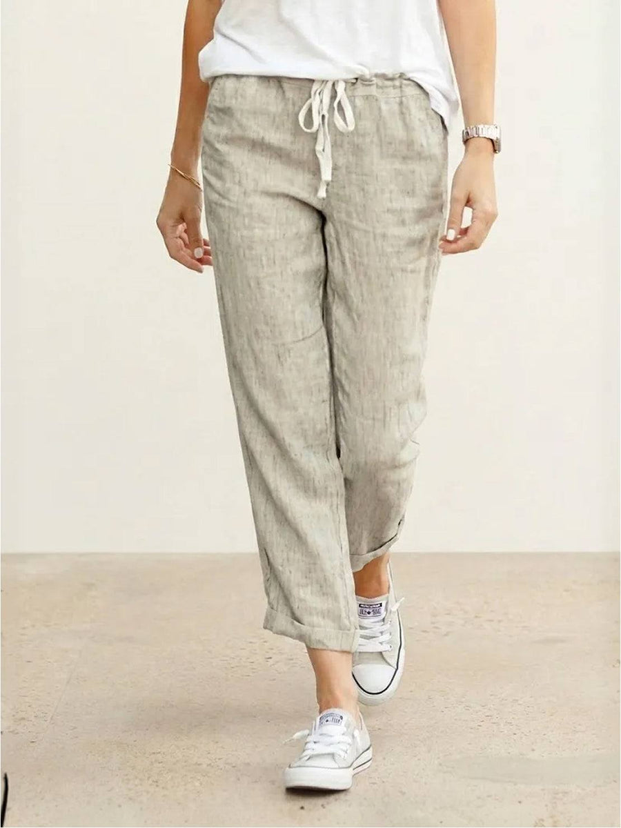 Relaxed Trousers with Drawstring Waist and Rolled Hem