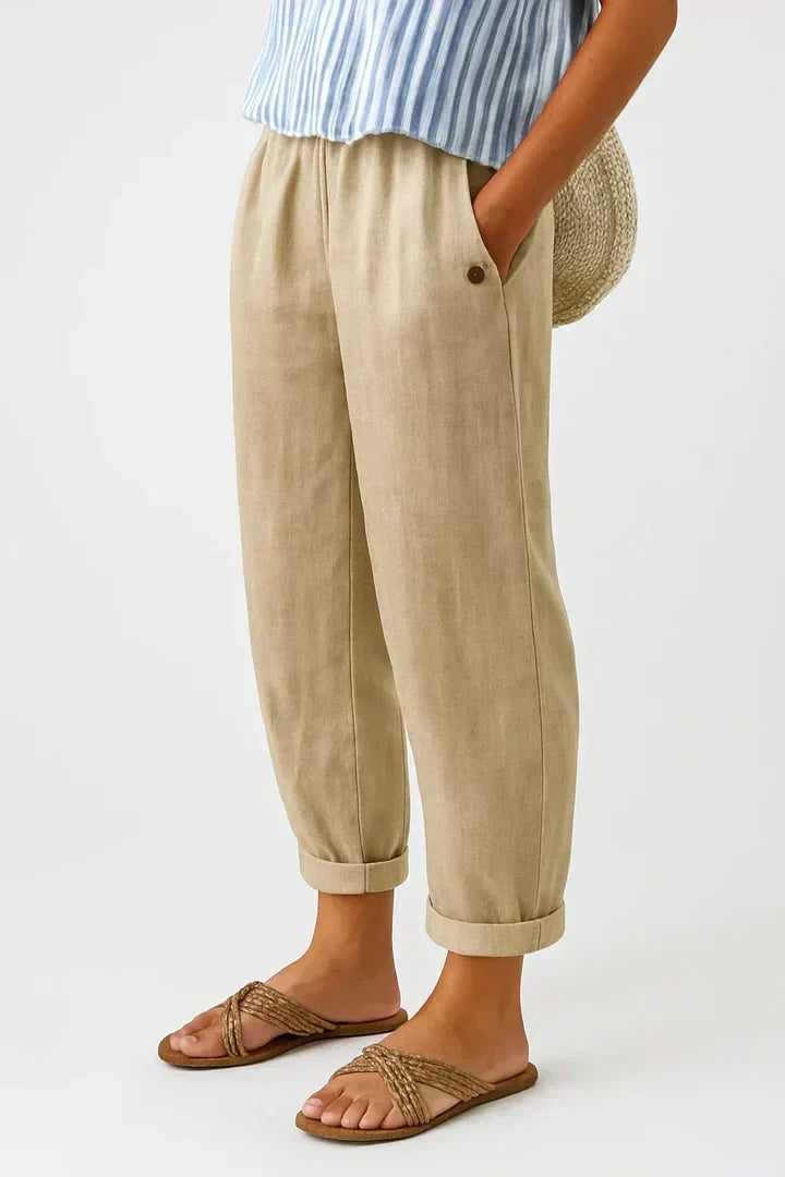 Relaxed Trousers with Elasticated Waist and Cuffed Hem