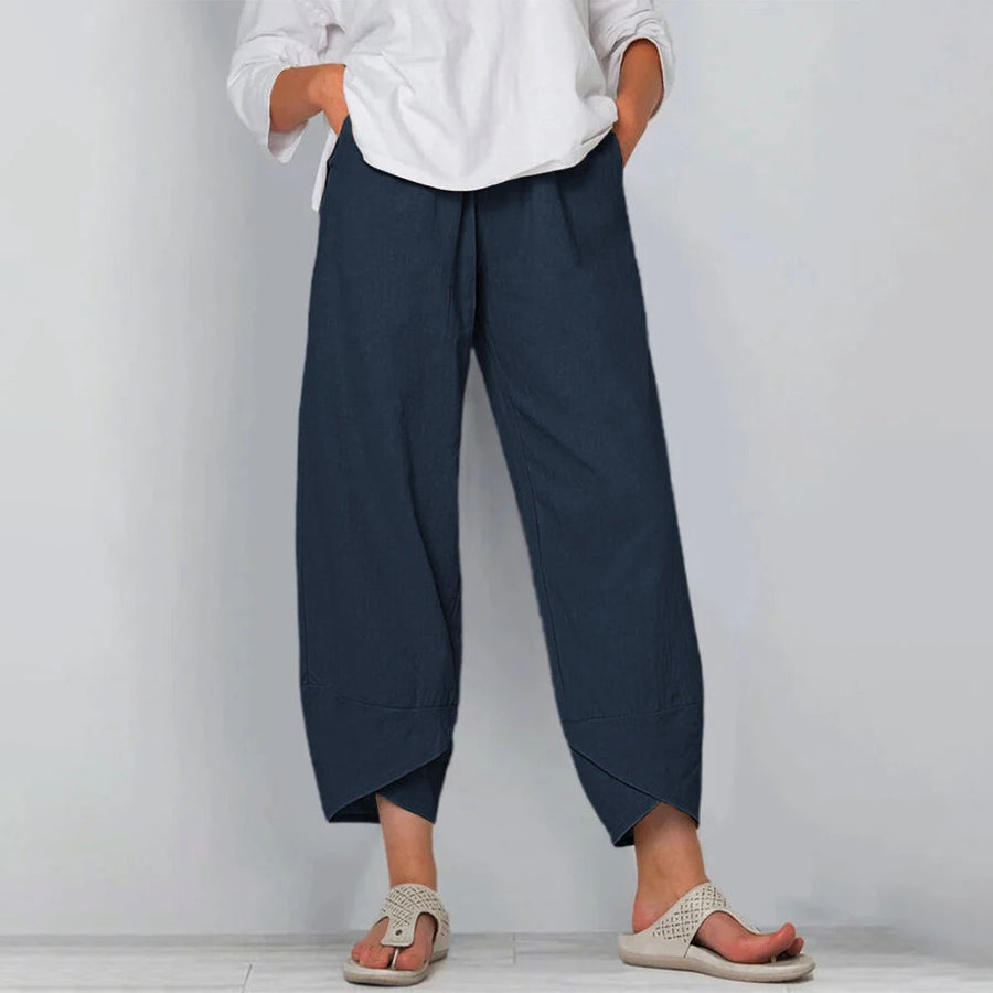 Relaxed Wide Leg Trousers with Asymmetric Hem