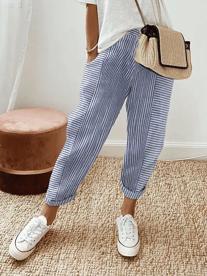 Striped Tapered Trousers with Elasticated Waist