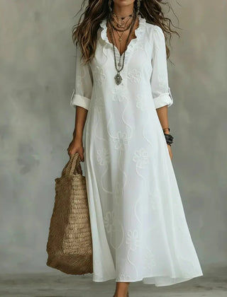 Doreen | Floral Embroidered Maxi Dress - White