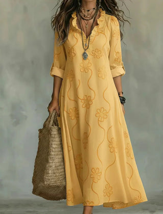 Doreen | Floral Embroidered Maxi Dress - Yellow