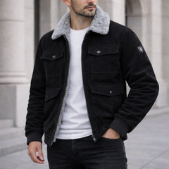Sebastian Sherpa-Lined Corduroy Jacket Black