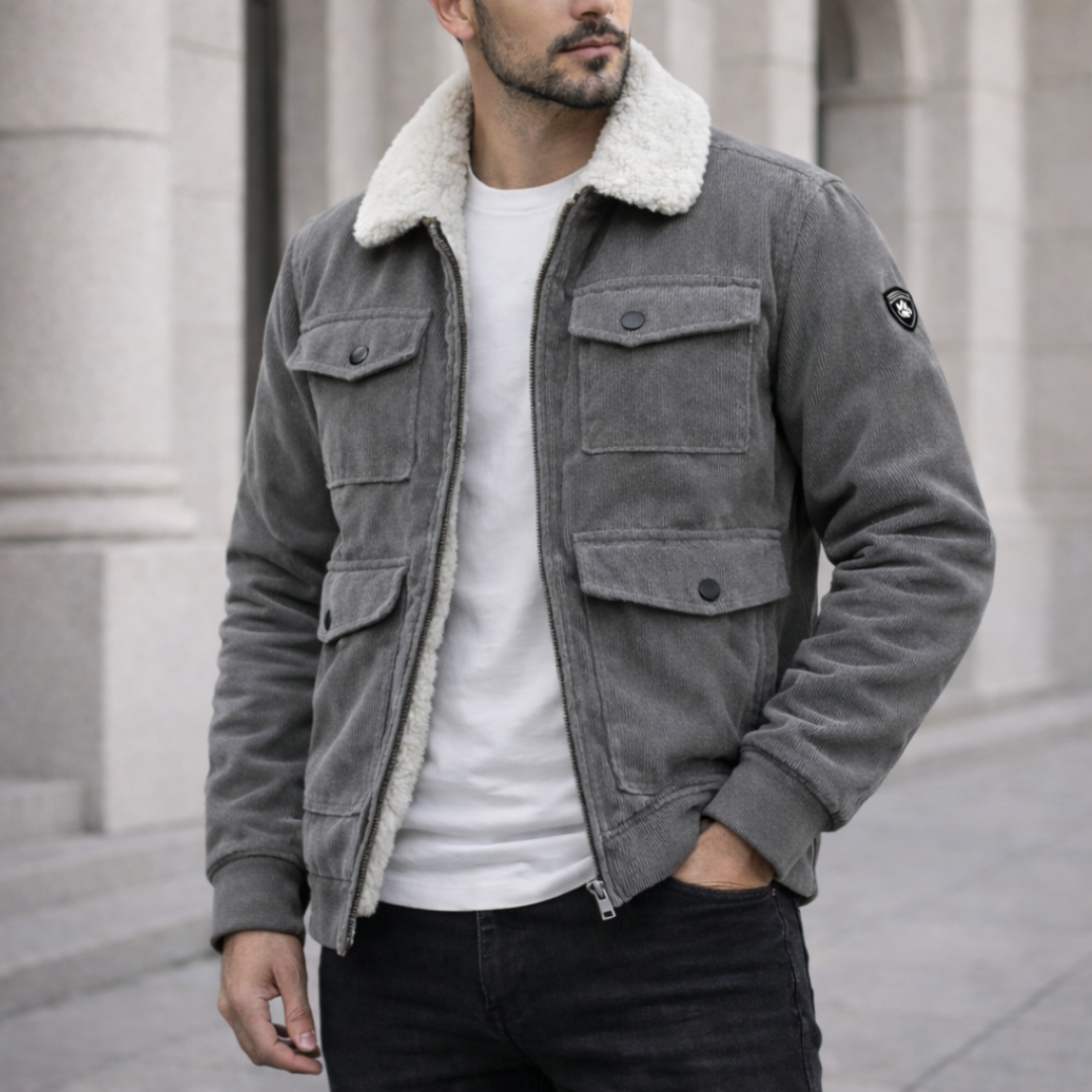 Sebastian Sherpa-Lined Corduroy Jacket Grey