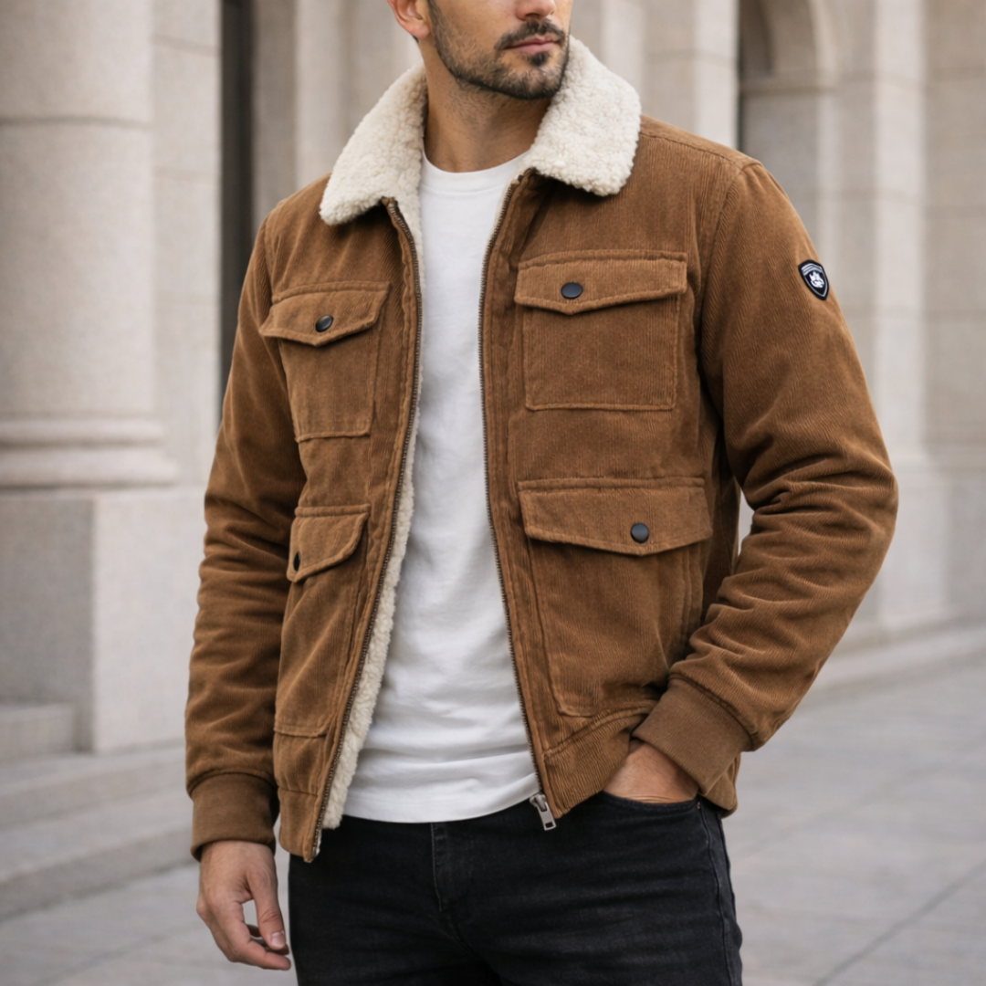 Sebastian Sherpa-Lined Corduroy Jacket Khaki