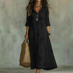 Doreen | Floral Embroidered Maxi Dress - Black
