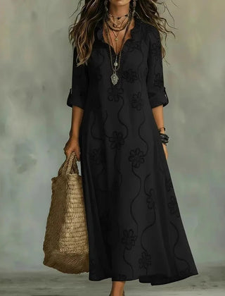 Doreen | Floral Embroidered Maxi Dress - Black