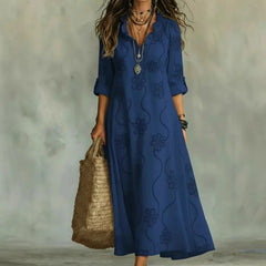 Doreen | Floral Embroidered Maxi Dress - Blue