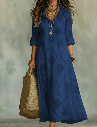 Doreen | Floral Embroidered Maxi Dress - Blue