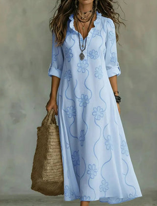 Doreen | Floral Embroidered Maxi Dress - Light Blue