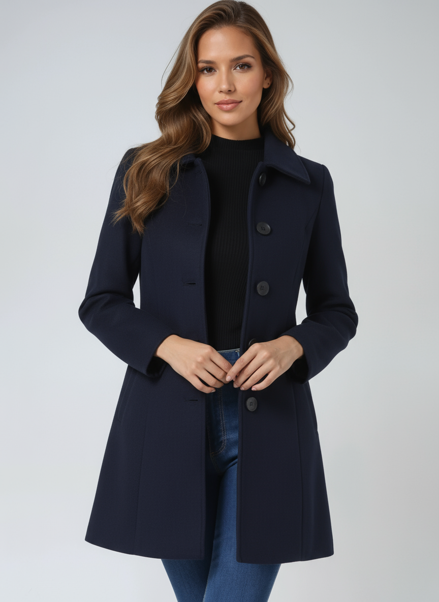 Structured Midi Coat with A-Line Silhouette