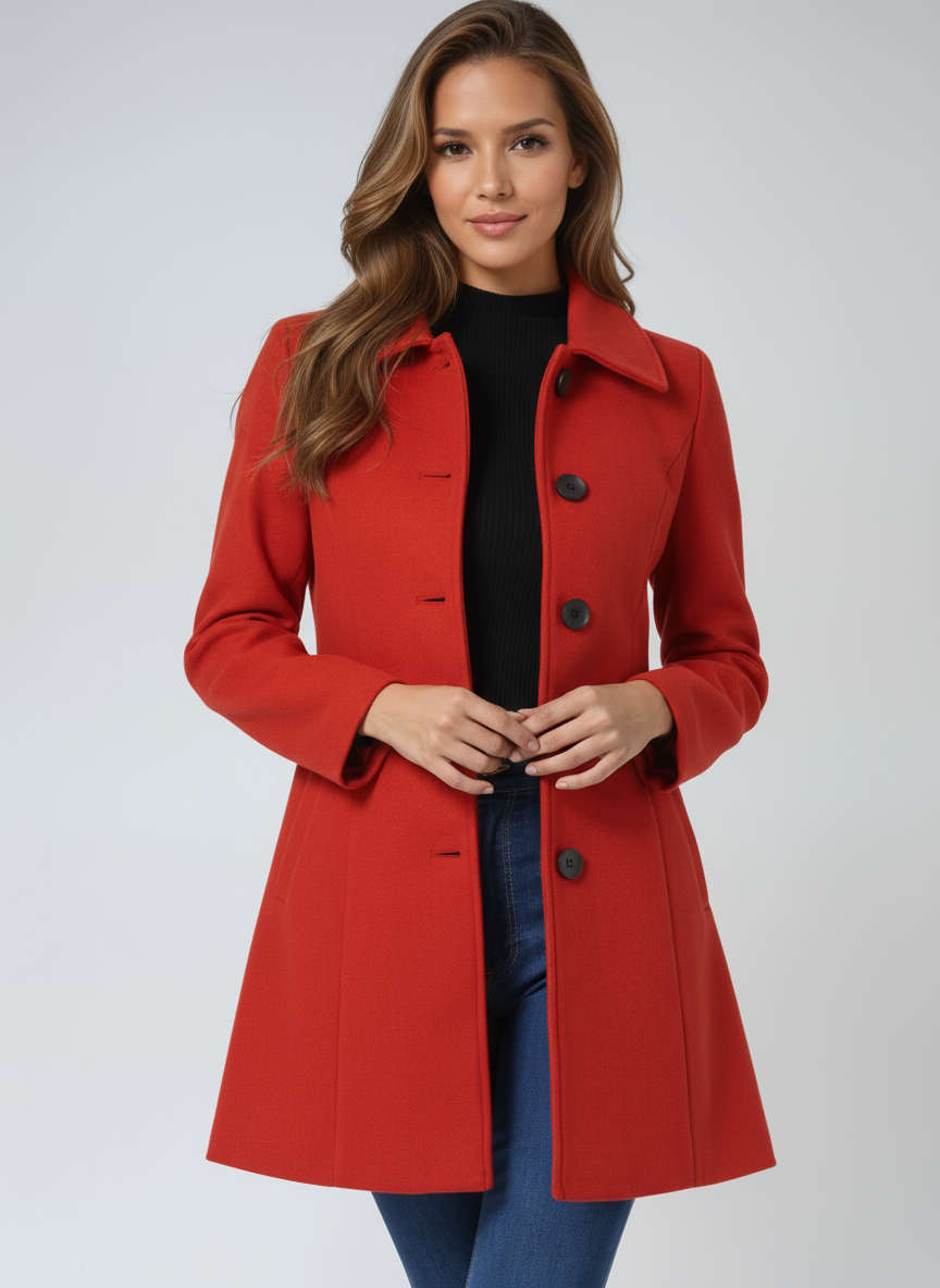 Structured Midi Coat with A-Line Silhouette