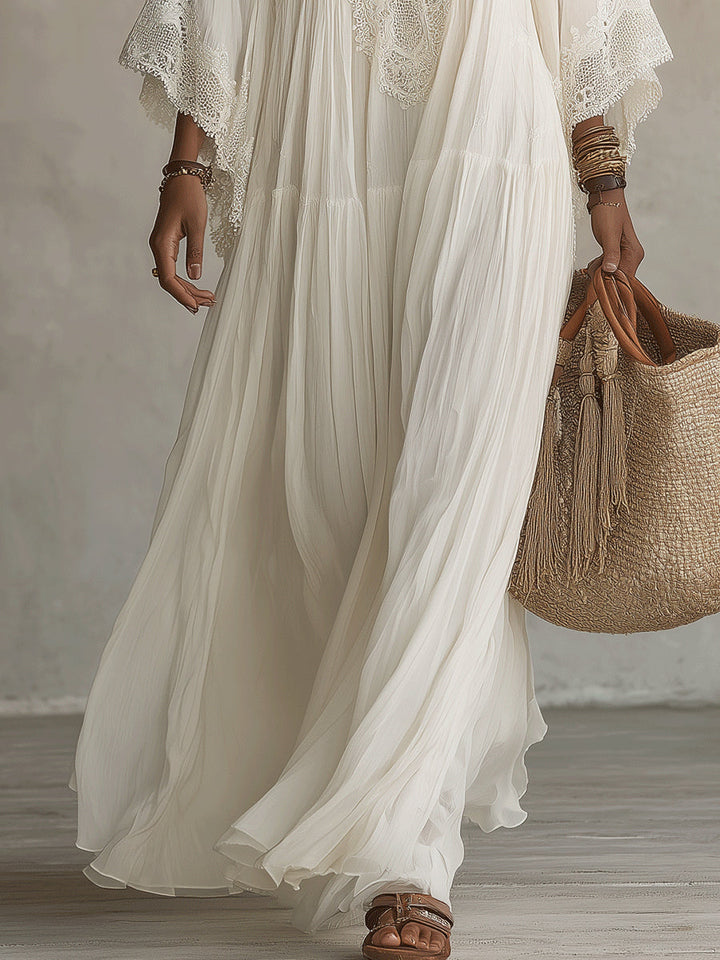 Rosalind | Lace Trim Flowing Maxi Dress