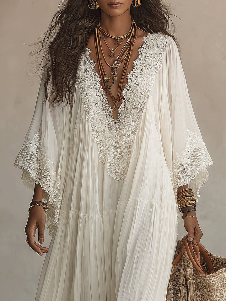 Rosalind | Lace Trim Flowing Maxi Dress