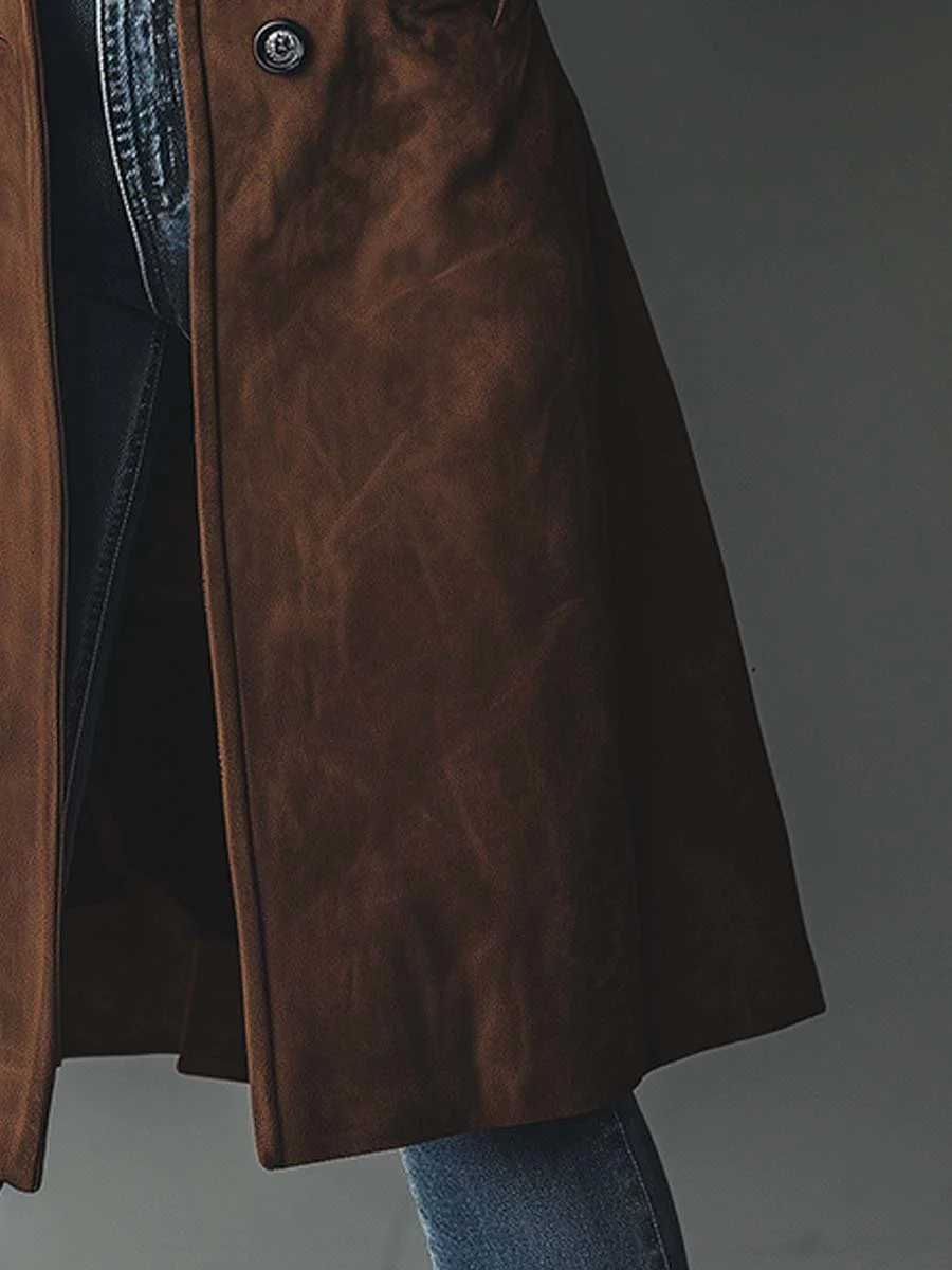 Suede-Look Trench Coat with Button Front – detail 3