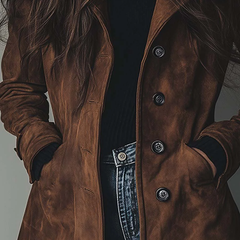 Suede-Look Trench Coat with Button Front – detail 2