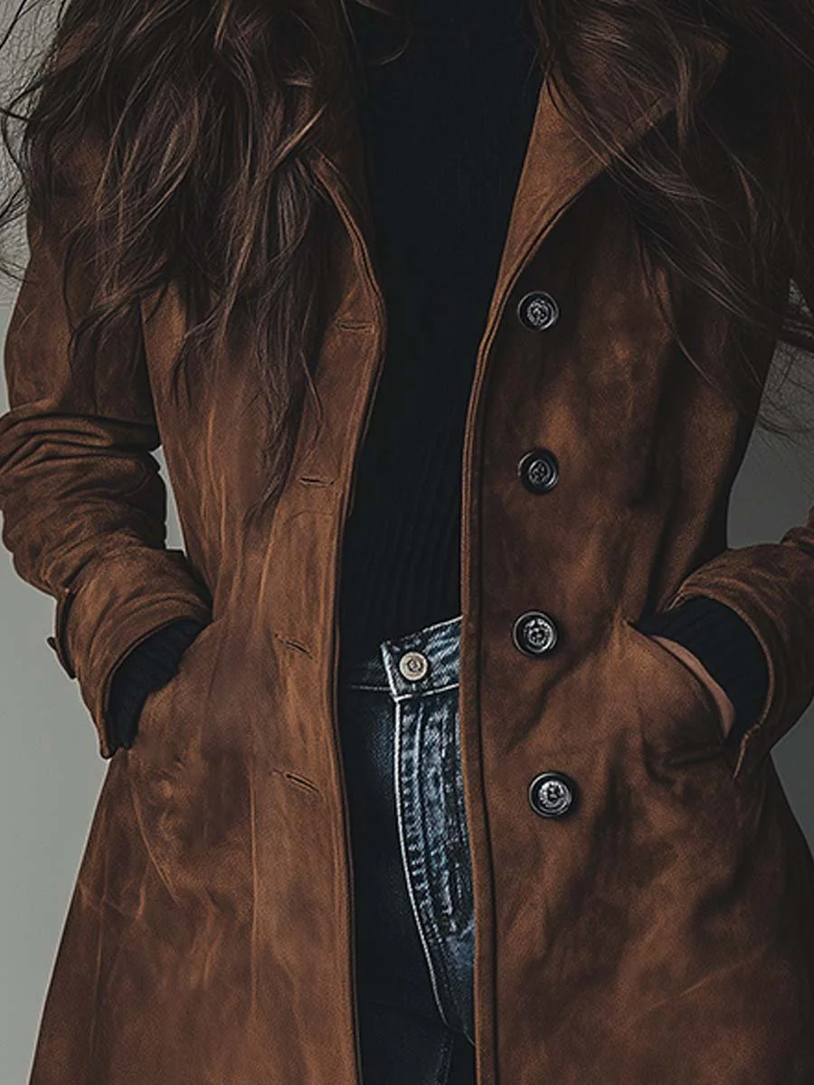Suede-Look Trench Coat with Button Front – detail 2