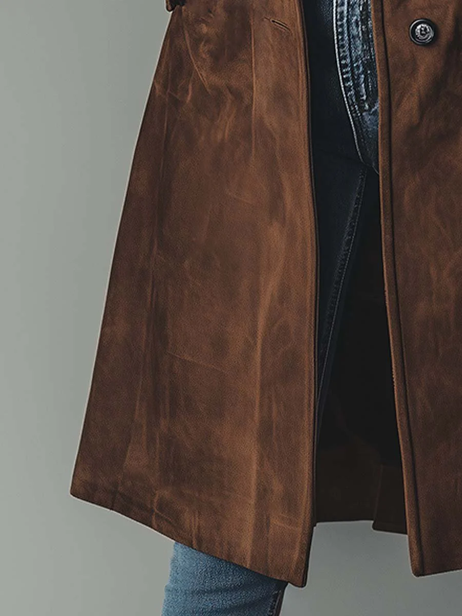 Suede-Look Trench Coat with Button Front – detail 4