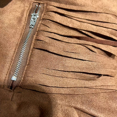 Western Fringe Jacket with Zip Pockets and Point Collar