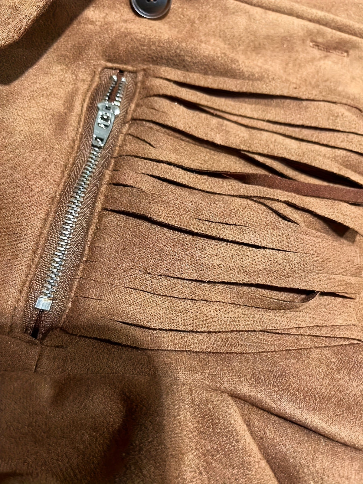 Western Fringe Jacket with Zip Pockets and Point Collar
