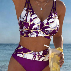 Norma | Marble Print Two-Piece Swimsuit - Purple