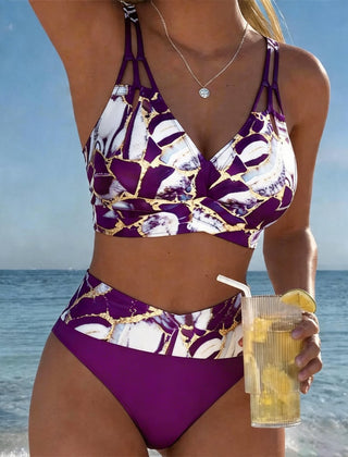 Norma | Marble Print Two-Piece Swimsuit - Purple