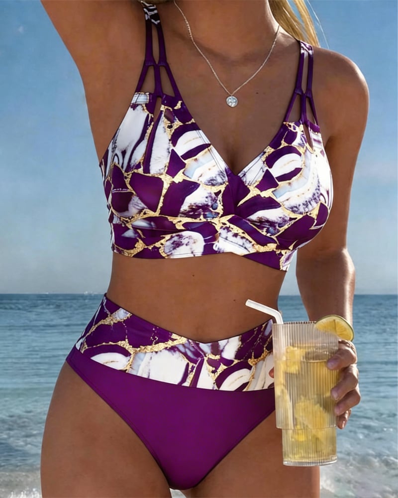 Norma | Marble Print Two-Piece Swimsuit - Purple
