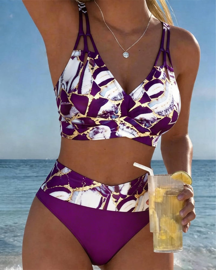 Norma | Marble Print Two-Piece Swimsuit - Purple