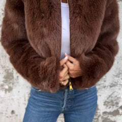 Faux Fur Cropped Jacket with High Collar – detail 2