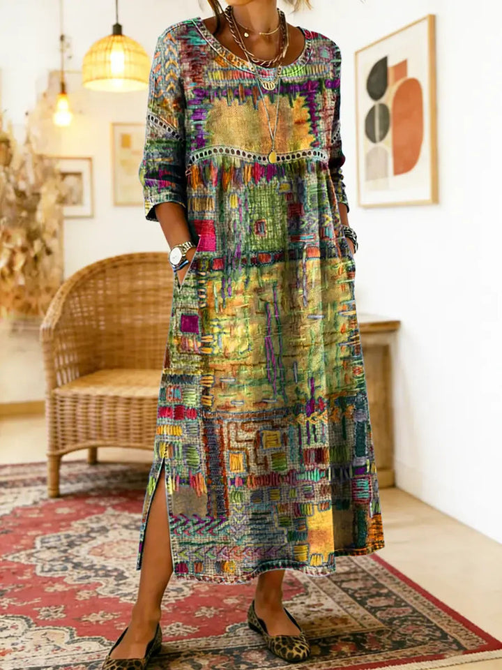 Edith | Ethnic Patchwork Dress - Orange